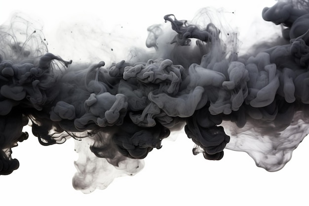 Фото Абстрактная краска на водном фоне черное облако дыма в движении на белом