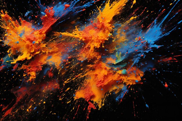 Abstract paint splashes on black background Colorful abstract background