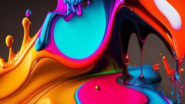 Abstract paint splashing in vibrant colors liquid background