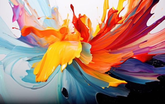 Abstract paint strokes frozen in midmotion creating a dynamic burst of color