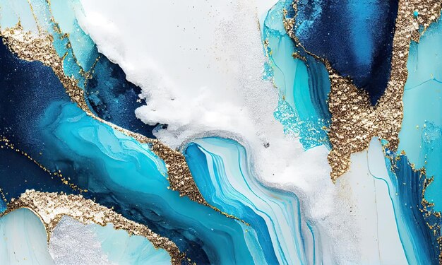 Abstract paint texture Natural luxury Blue paint with gold shiny powder generative AI