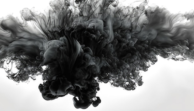 abstract paint in water background black smoke cloud in motion on white