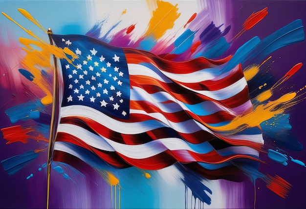 Foto un dipinto astratto della bandiera americana con pennellate audaci e colori vivaci