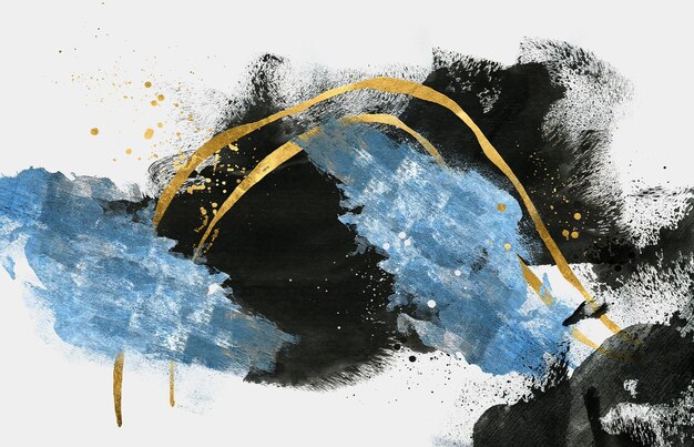 Abstract painting art background Wallpaper design with brushes and golden art Blue pink black o