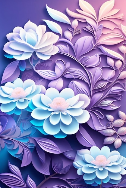 Abstract painting of beautiful blue flowers forming a seamless pattern