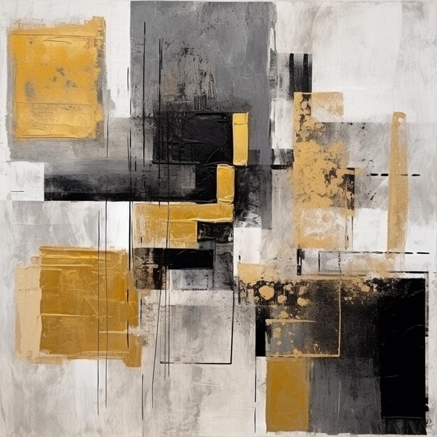 Abstract painting of a black and yellow square with a few squares generative ai