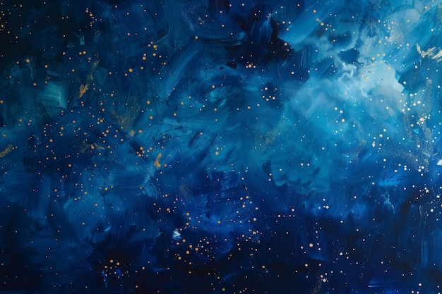 abstract painting of blue and gold stars a dreamy interpretation of a starry night sky with shades of blue and twinkling stars against a midnight blue background