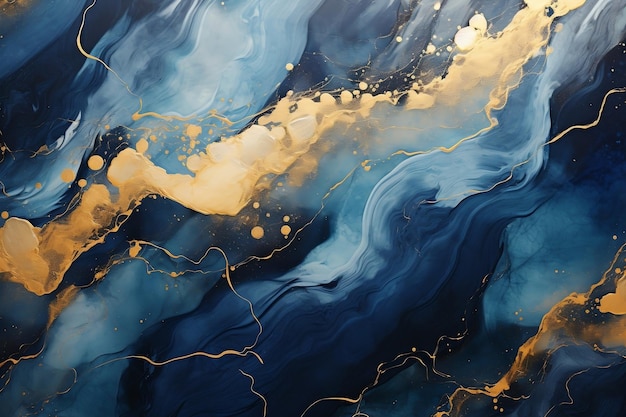 Abstract Painting Blue and Gold with Gold Outline Generative AI