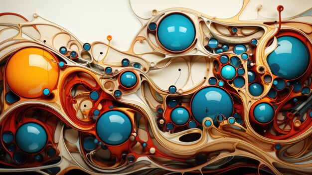 An abstract painting of blue and orange bubbles ai image