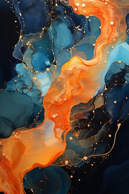 abstract painting of a blue and orange liquid swirl generative ai