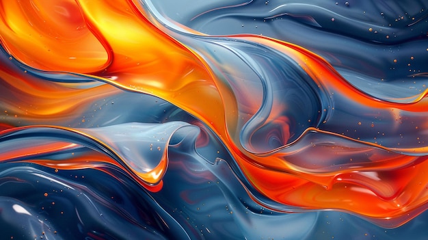 abstract painting of a blue and orange swirl with a yellow center generative ai