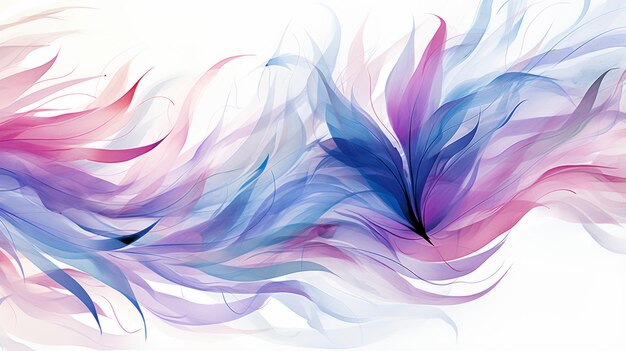 An abstract painting of a blue pink and purple feather