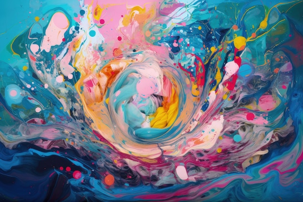 An abstract painting of blue pink and yellow colors generative AI