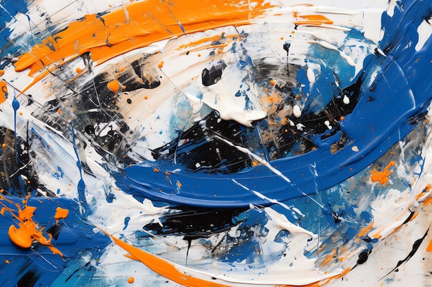 Abstract painting of blue white and orange