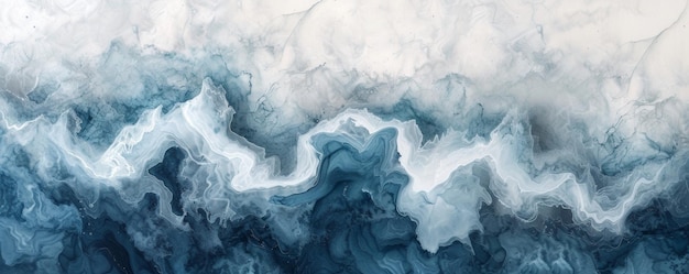 Abstract Painting of Blue and White Waves