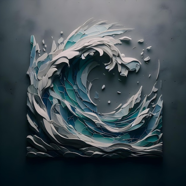 Abstract painting on canvas in blue and gray colors 3d illustration