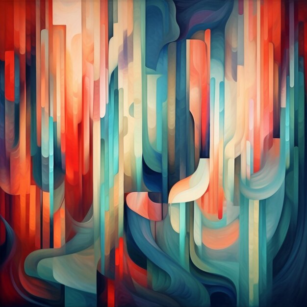 abstract painting of a cat with a long tail and a long tail generative ai