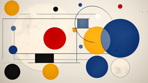 An abstract painting of circles and shapes on a white background