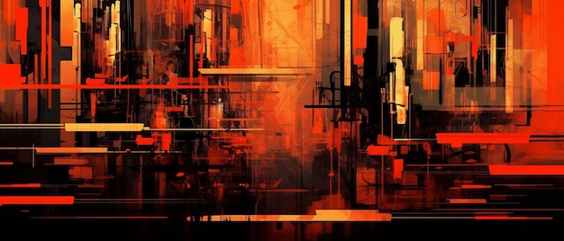 Abstract painting of a city with a lot of tall buildings generative ai