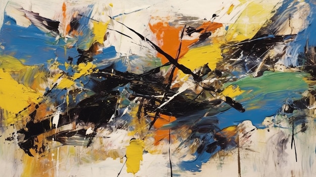 abstract painting of a clock with a yellow and blue face generative ai