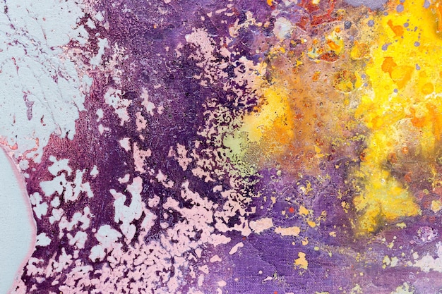 Abstract painting color texture Bright artistic background in purple and yellow