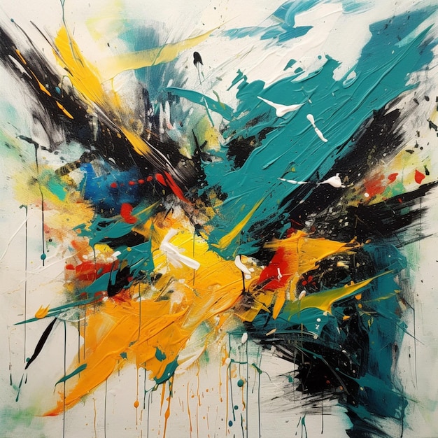 Abstract painting of a colorful bird with black generative ai