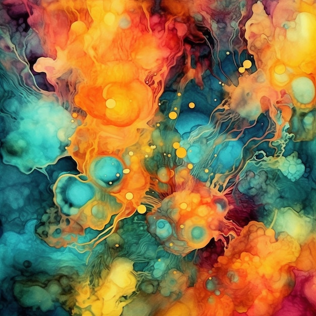 abstract painting of colorful bubbles and bubbles in a blue generative ai