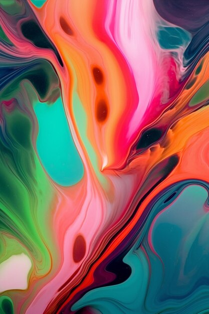 abstract painting of colorful fluid paint with a black background generative ai