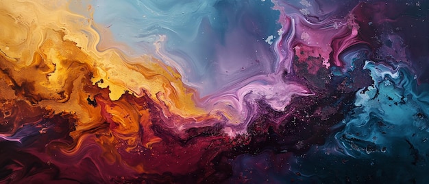 abstract painting of a colorful fluid painting with a black background generative ai