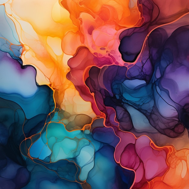 abstract painting of a colorful fluid painting with a black background generative ai