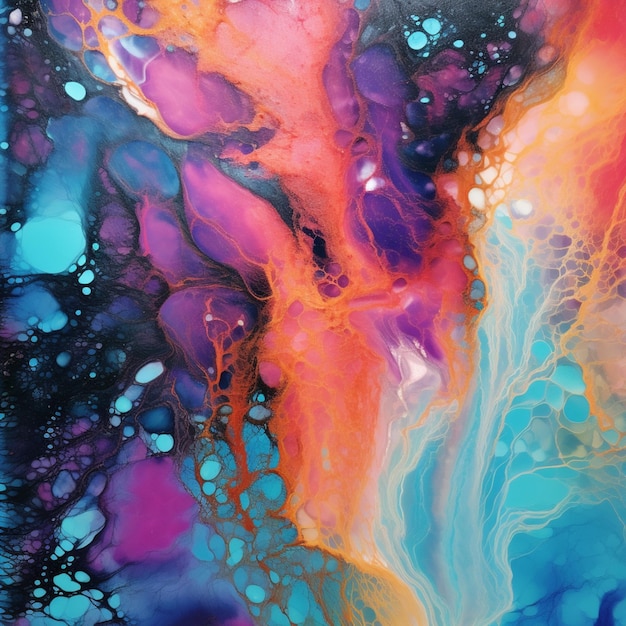 Abstract painting of a colorful fluid painting with blue generative ai