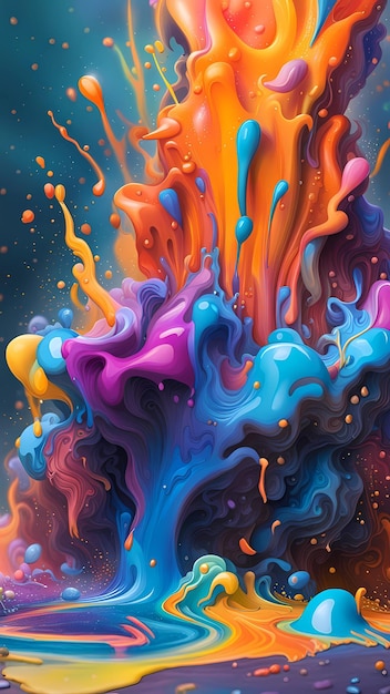 An abstract painting of colorful liquid paint