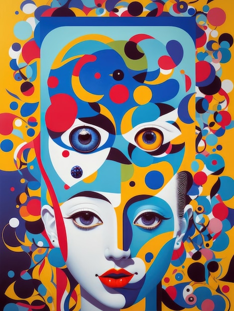 Abstract painting Face and geometric objects