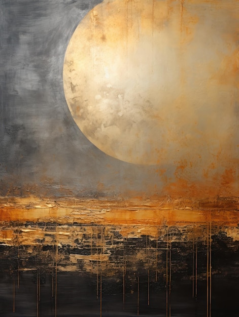 Abstract Painting in Gold and Black with Heavily Textured Backlight AI Generated