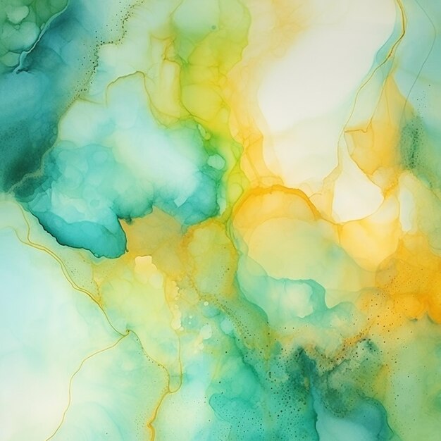 Foto pittura astratta di un fluido verde e giallo pittura generativa ai