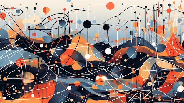 Abstract painting of a group of people with circles and lines AI Generative