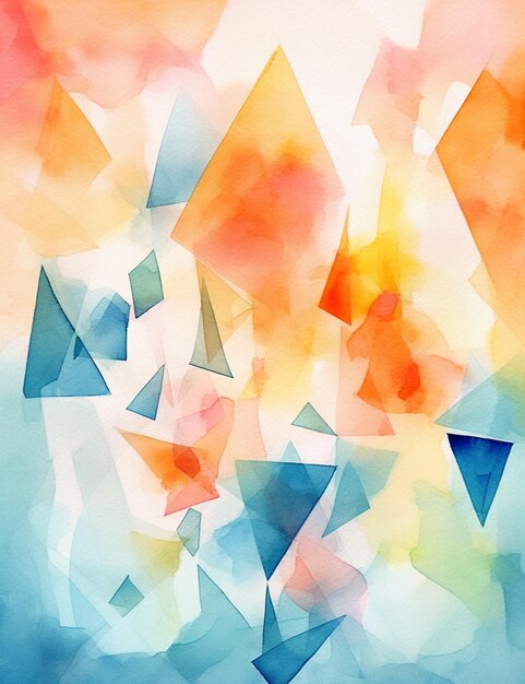 Abstract painting of a group of triangles with a sky background generative ai