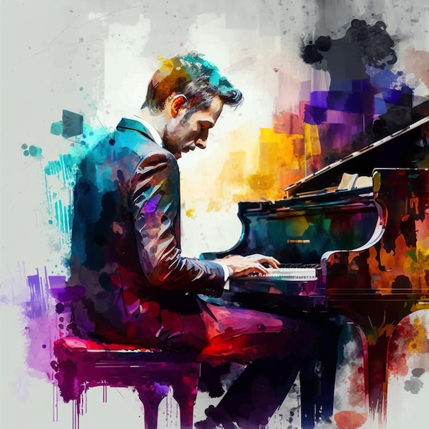 Abstract painting man playing piano