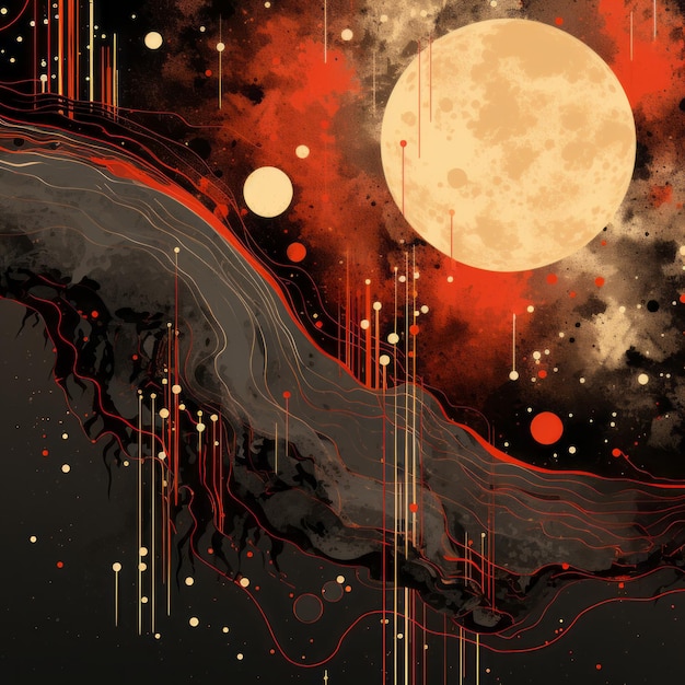 Photo an abstract painting of the moon with red and black colors