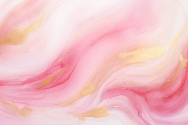 写真 白い背景のピンクと黄色の巻きの抽象的な絵画