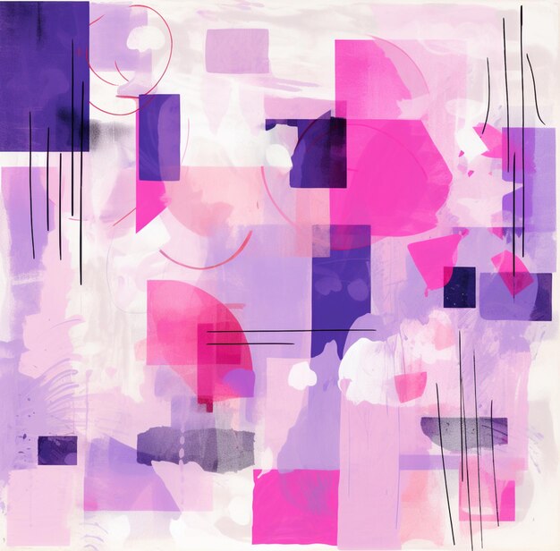 Abstract painting of a pink and purple square with a black line generative ai