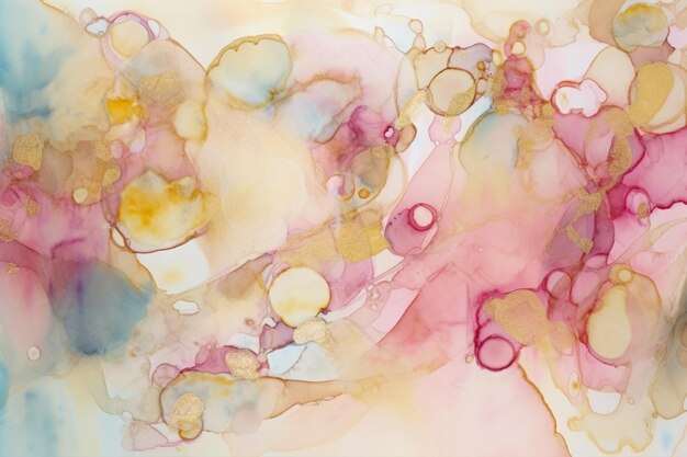 Photo abstract painting of a pink and yellow painting with a lot of bubbles generative ai