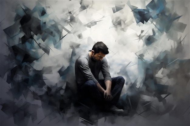 abstract painting Portrait of sad man with mental health illness