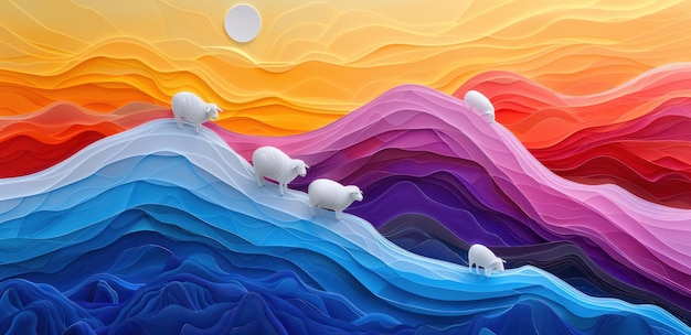 Photo abstract painting of sheep on a hillside