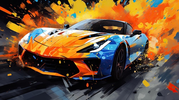 Abstract painting of a sport car