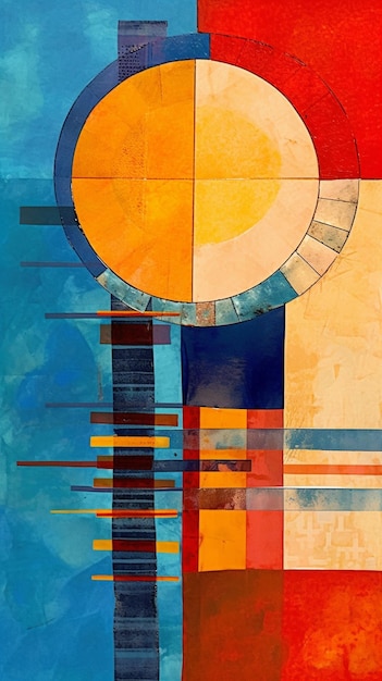 Abstract painting of a sun and a circle with a blue background generative ai