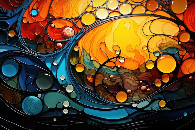 An abstract painting of a sun and water AI image