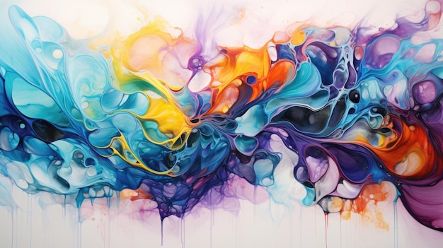 In an abstract painting swirling colors and shapes come together to symbolize the dynamic changes