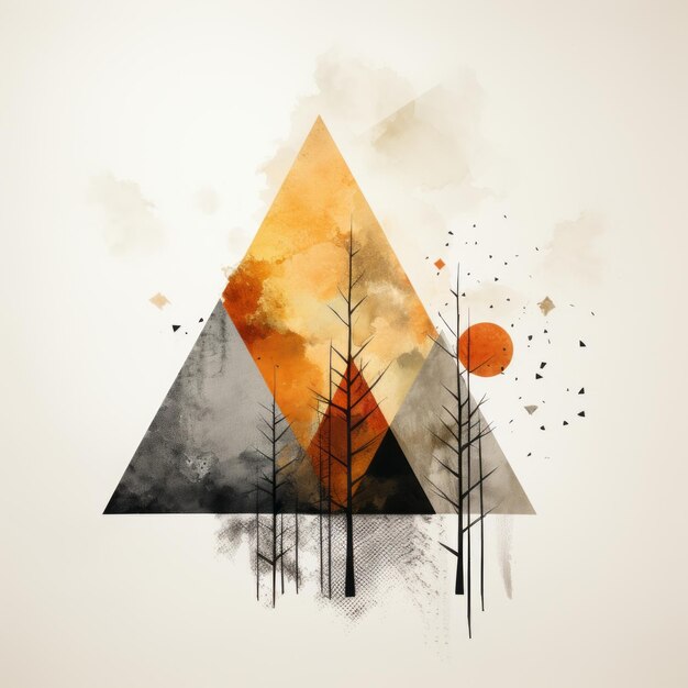 an abstract painting of a triangle with trees in the background