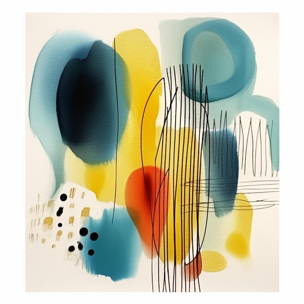 abstract painting of a variety of shapes and colors on a white background generative ai